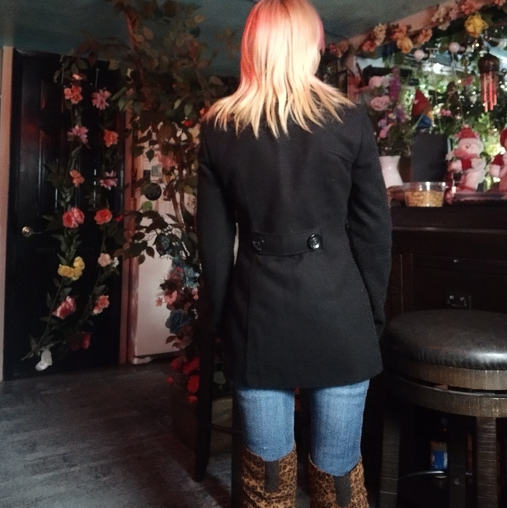 Black Wool Blend Double-Breasted Peacoat - Picture 2 of 14